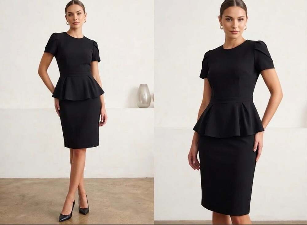 Perzeal Peplum Sheath Dress Size M Black Short Sleeve Business Office